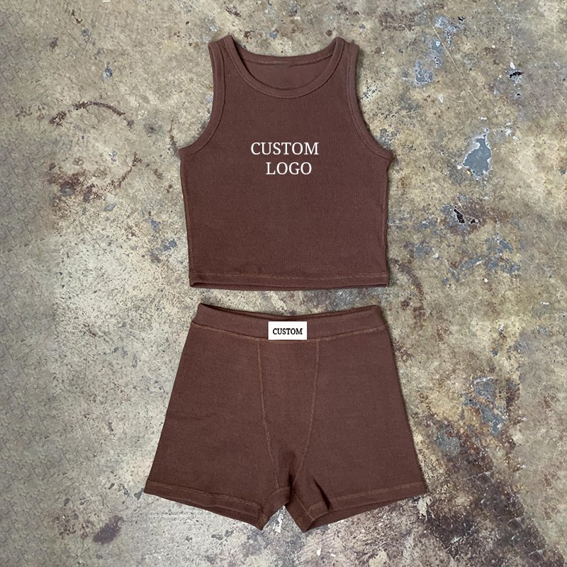 Women Biker Short Set Manufacturer Ribbed Crop Top Tank Muscle Coton Boxer Shorts Plus Size Custom Two Piece Set Lady Streetwear