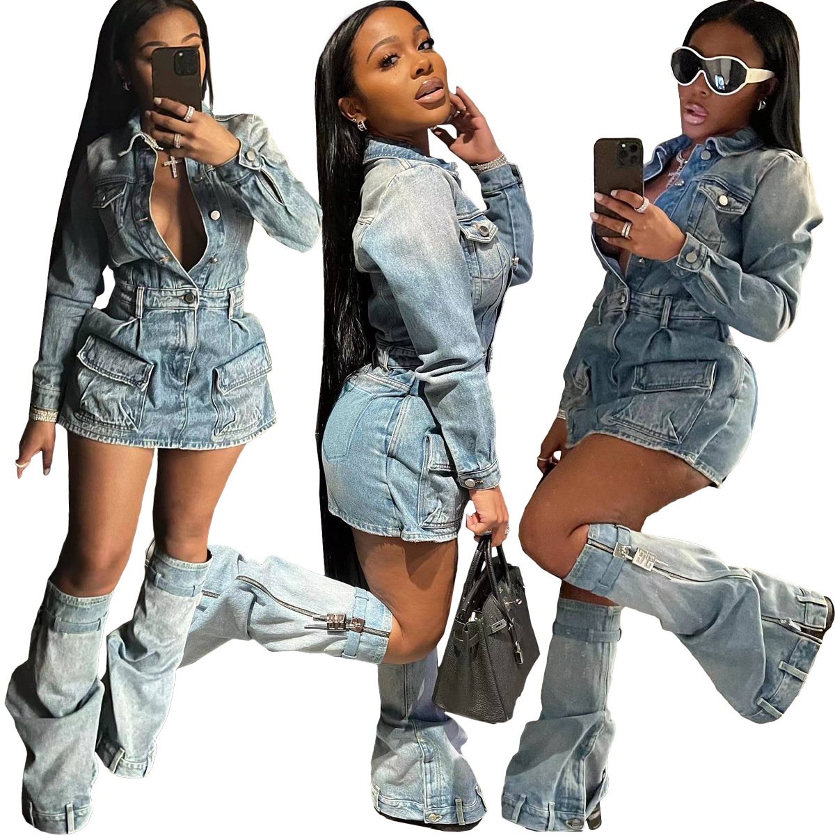 2024 Denim Outfits Jeans Dress Sets High Quality Streetwear 2 Pieces Sets Suit Women Fashion Sets