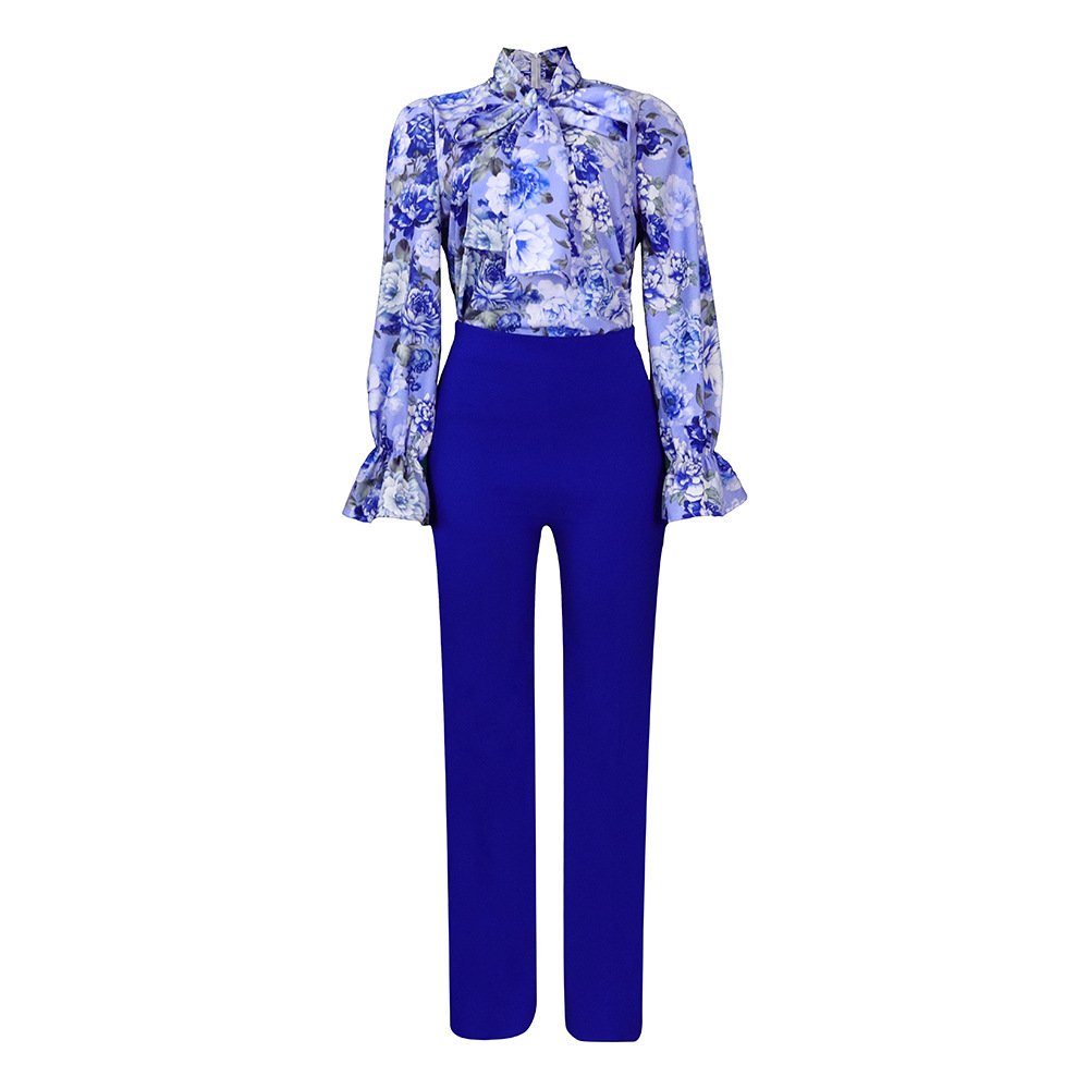 Manufacturer's Wholesale 2024 Spring Summer Collection Ladies' Casual Floral Print 2-Piece Set-Long Sleeved Blouse Wide Leg