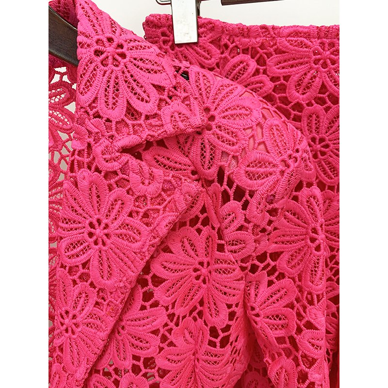 HIGH QUALITY Newest 2023 Designer Runway Suit Set Women's Single Button Blazer Guipure Lace Pencil Pants Suit 2pcs