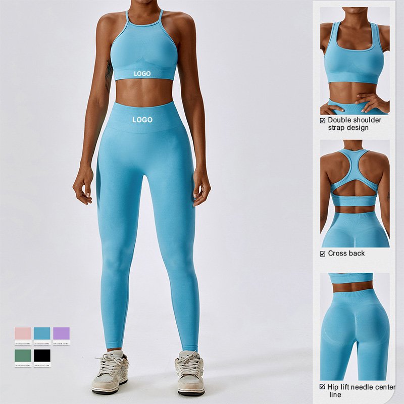 TZ7232 Women Seamless Yoga Set High Impact Gym Fitness Set Sports Workout 2 Piece Activewear Set Bra and Leggings Outfit