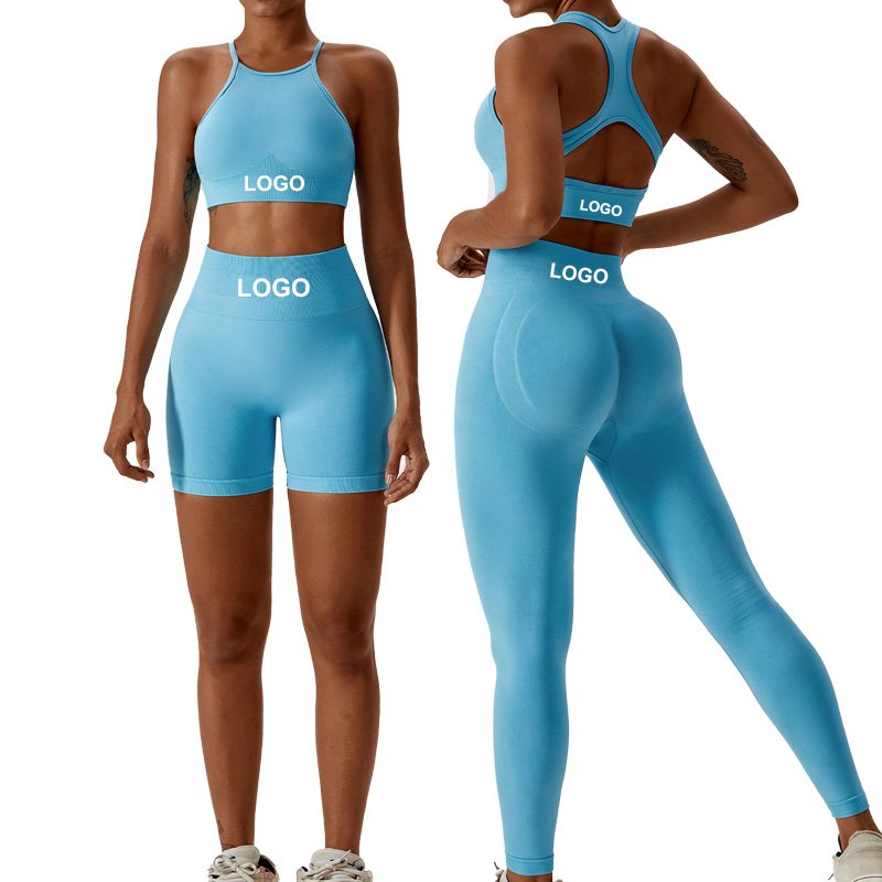 TZ7232 Women Seamless Yoga Set High Impact Gym Fitness Set Sports Workout 2 Piece Activewear Set Bra and Leggings Outfit