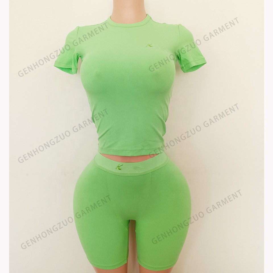 Custom Spring Summer Clothes For Women Two Pieces Sets Cotton Ribbed Women Shirts And Shorts Lounge Wear Set 2024 Women's Sets