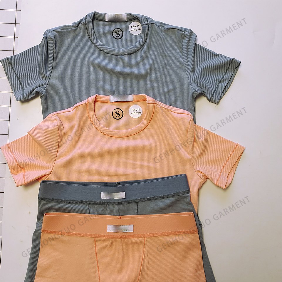 Custom Spring Summer Clothes For Women Two Pieces Sets Cotton Ribbed Women Shirts And Shorts Lounge Wear Set 2024 Women's Sets