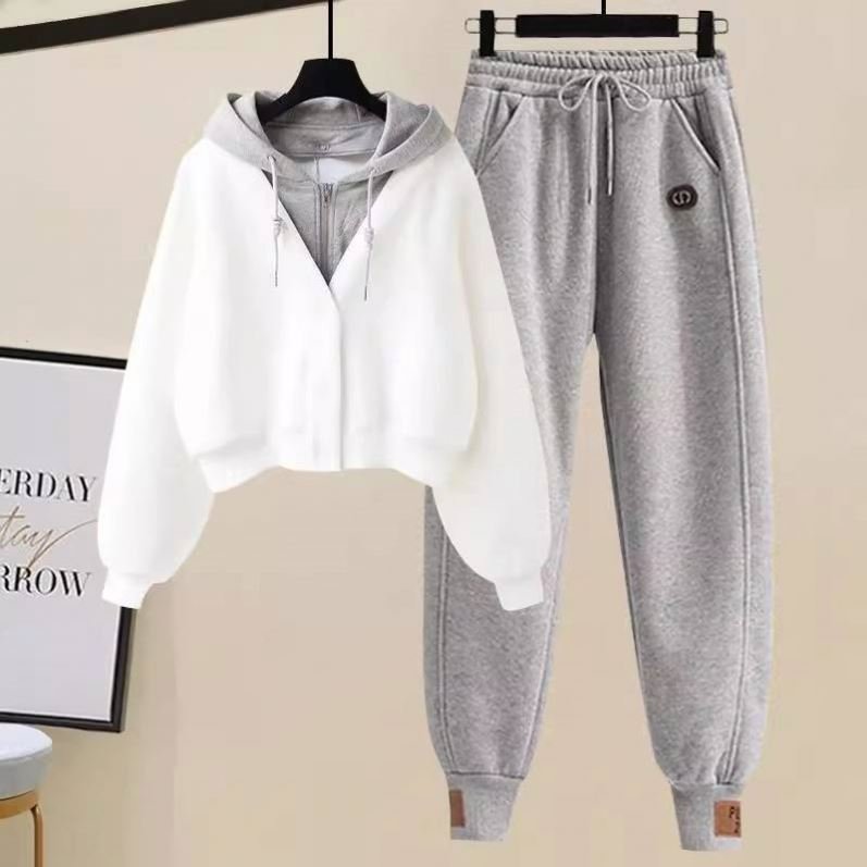 2023 Custom women's stacked jogging hoodie set sportswear spring and winter style plus fleece sports leisure suit