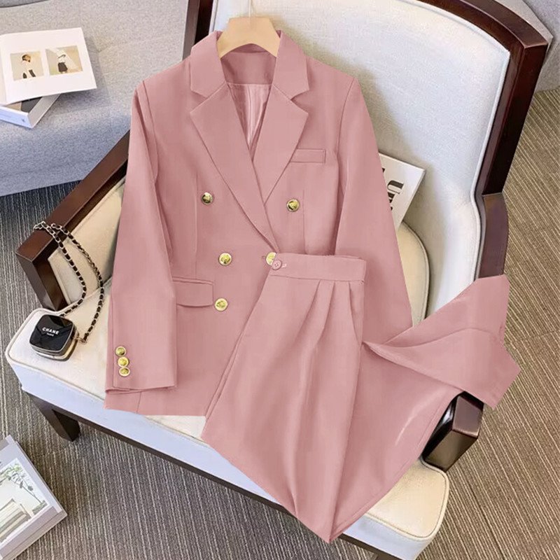 Candy color women blazer coat spring fall new ladies high end temperament popular suit pants two piece women's sets