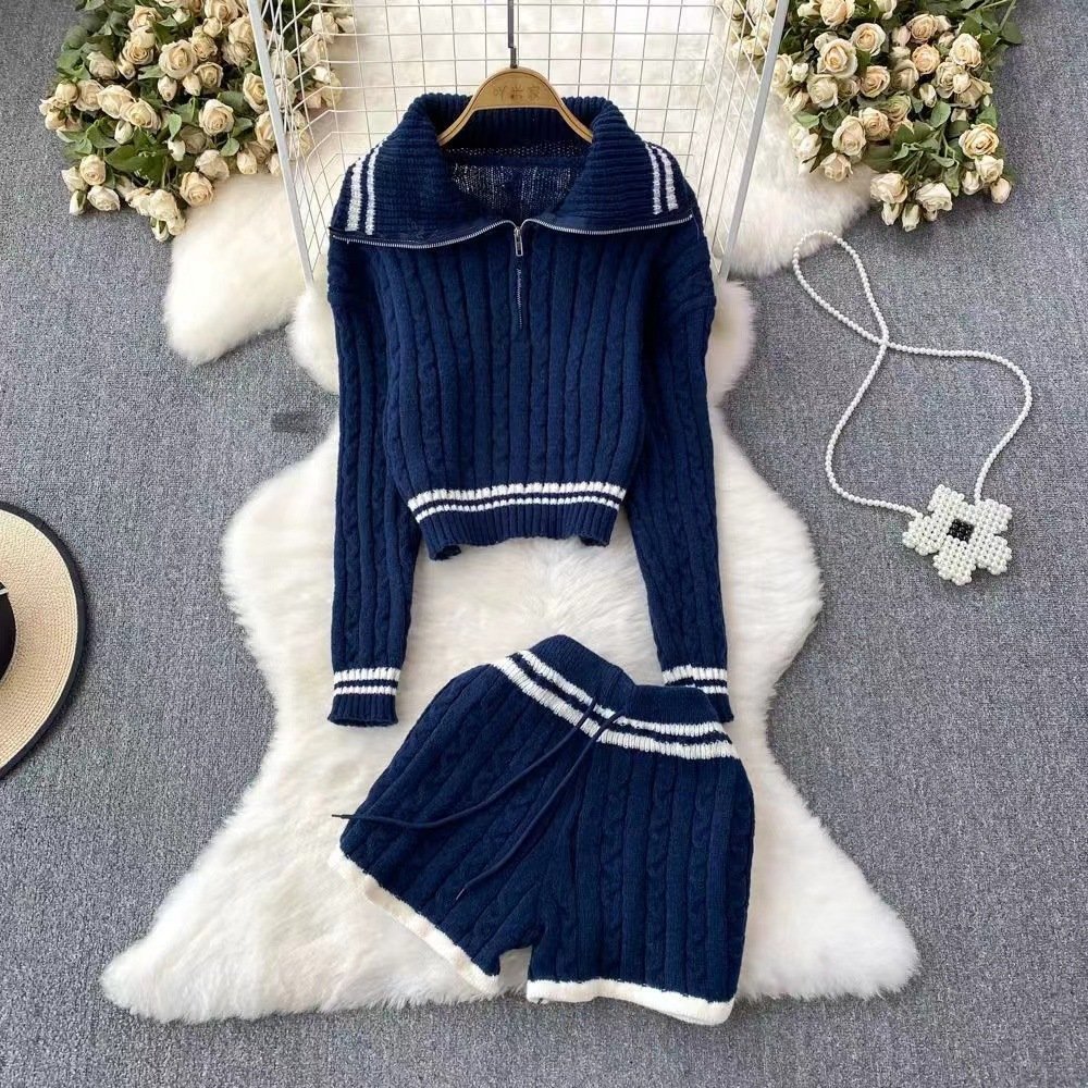 2 Piece Set Summer 2024 Women Clothes Fashion Jogger Tracksuits Set Knit Striped Crop Tops And Shorts Set Casual Womens Clothing