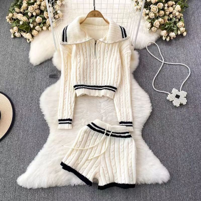2 Piece Set Summer 2024 Women Clothes Fashion Jogger Tracksuits Set Knit Striped Crop Tops And Shorts Set Casual Womens Clothing