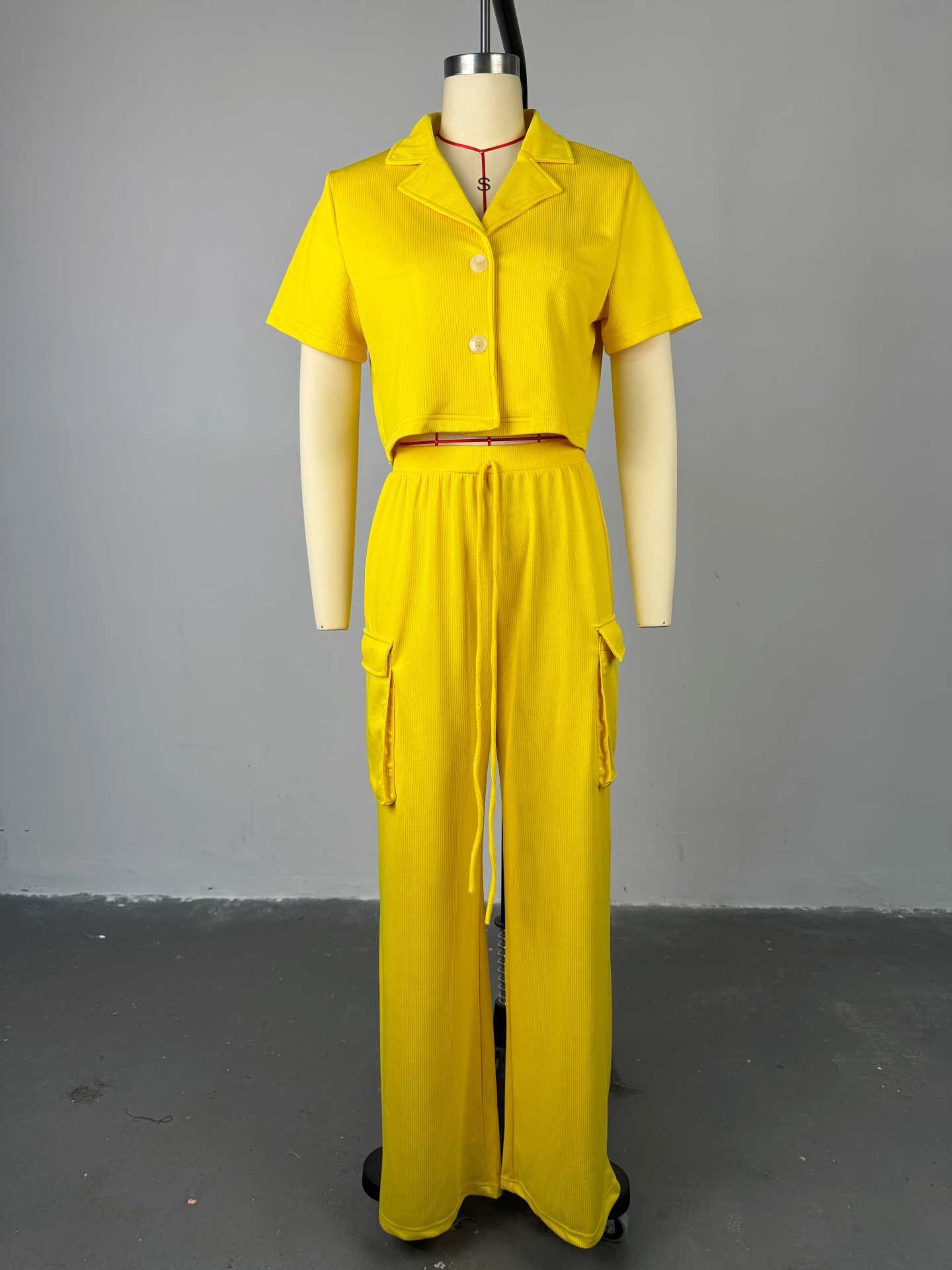 Wholesale Lady Casual Solid Plain Blouse Top Straight Pant 2 Piece Set Two Piece Pants Set Women Clothing 2 Piece Set Women