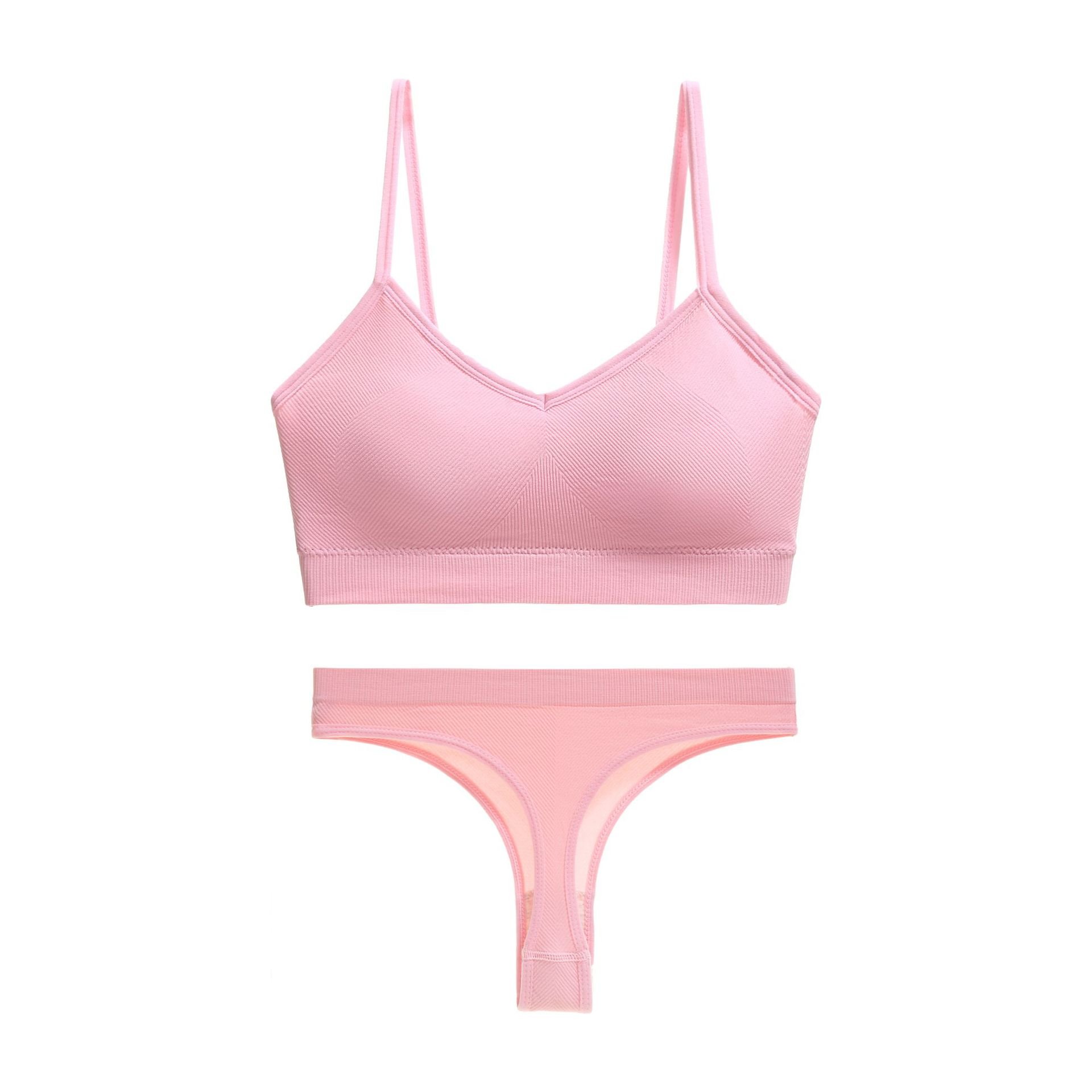 Underwear Women'S Non Steel Ring Gathering Bra French Triangular Cup Thin Chest Sexy Breathable Comfortable Beautiful Vest Set