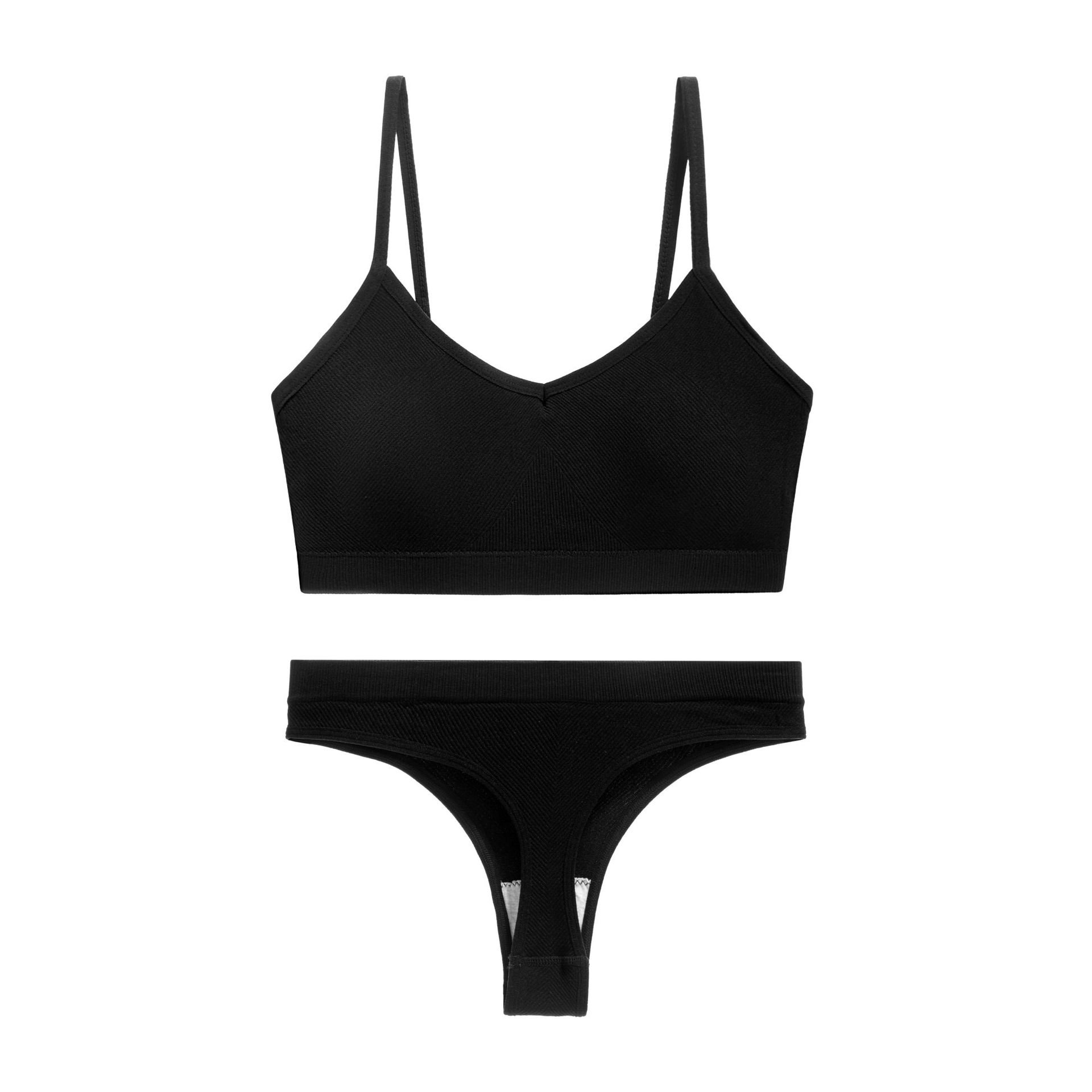 Underwear Women'S Non Steel Ring Gathering Bra French Triangular Cup Thin Chest Sexy Breathable Comfortable Beautiful Vest Set