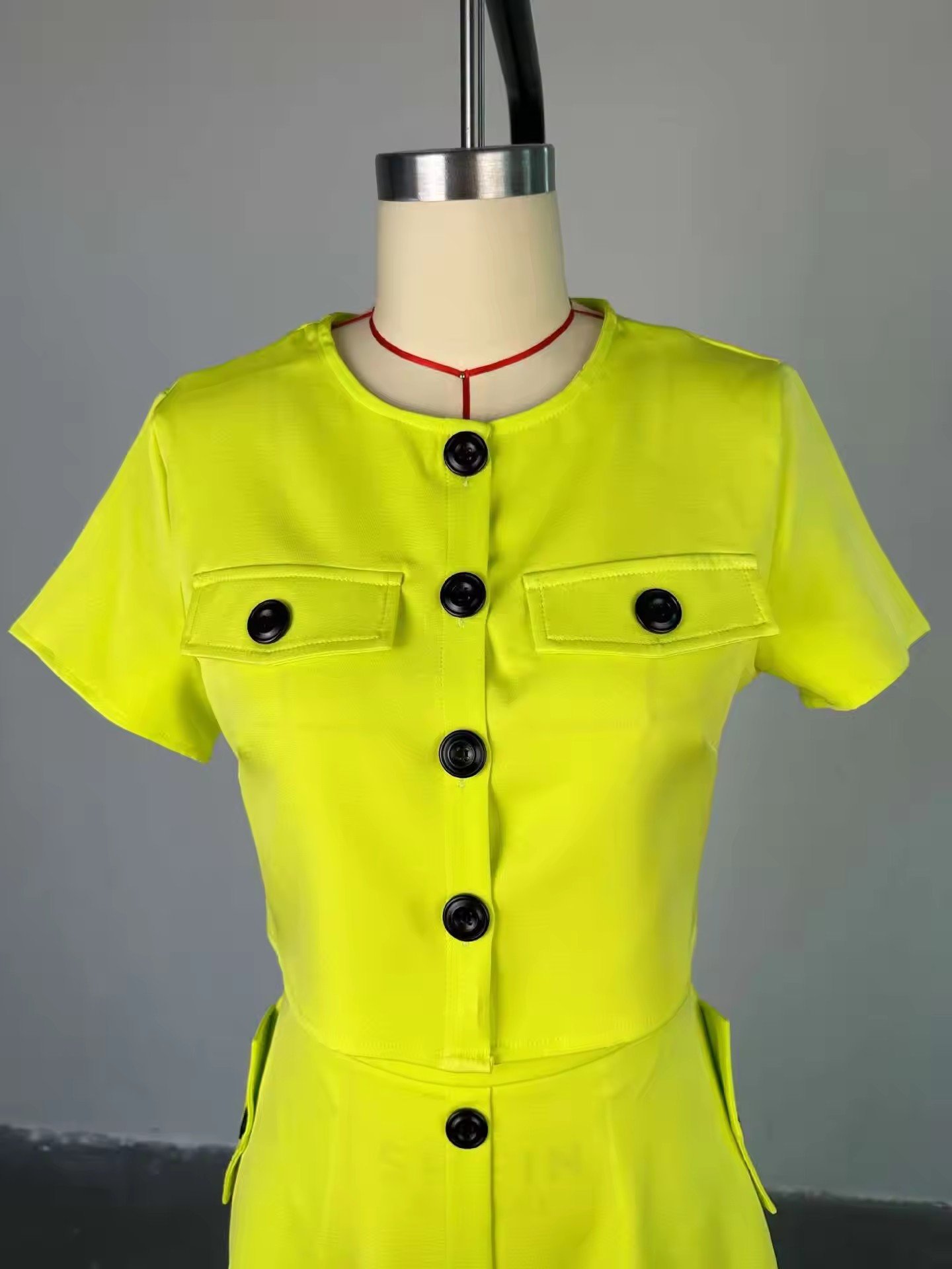 Summer women clothing ladies casual O neck short sleeve shirt crop top high waist button half skirt two piece women's sets
