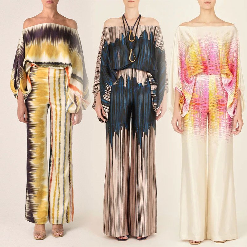spring fall women clothing ladies printed casual loose top long wide leg pants fashion suit two piece women's sets