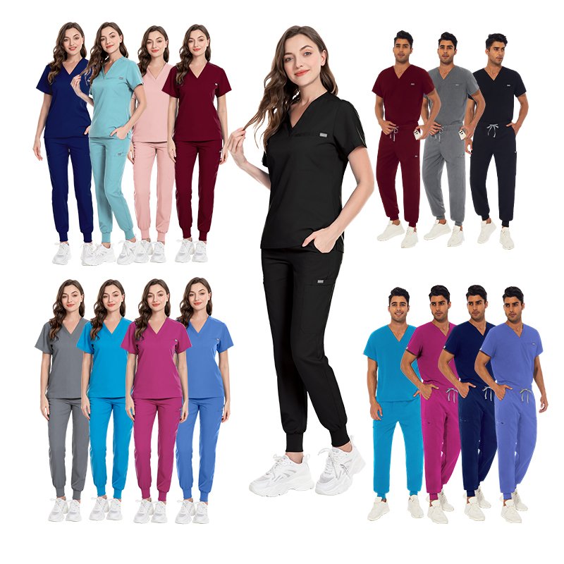 Hot Selling Short Sleeve Jogger Pants Medical Scrubs Uniforms Hospital Nursing Scrub Unisex Uniforms Men Women Nurse Scrubs Set