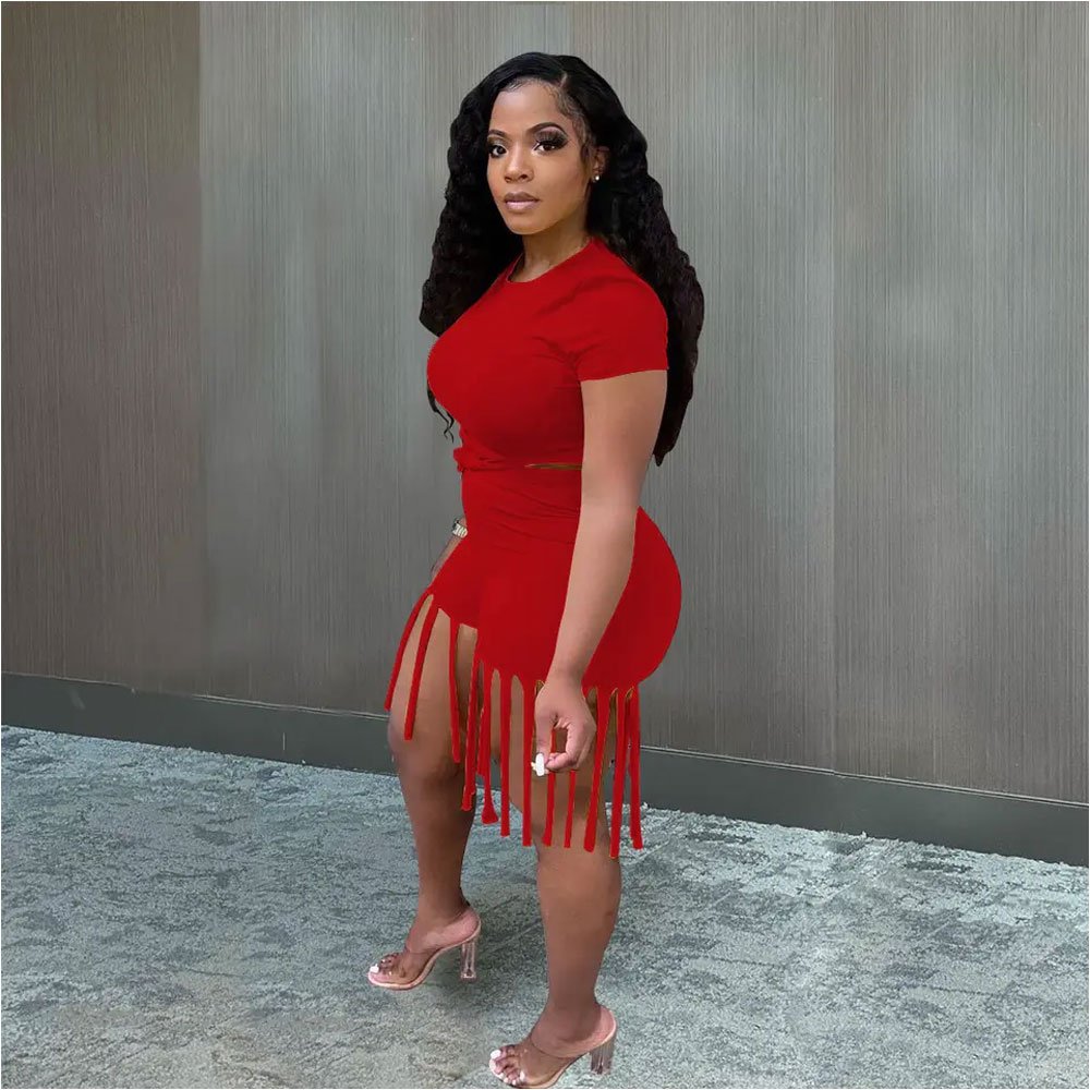 Plus Size Women'S Sets Clothing S-5Xl Cute Tassel Shorts 2 Piece Set Women Biker Shorts Set Summer Two Piece Outfits For Women