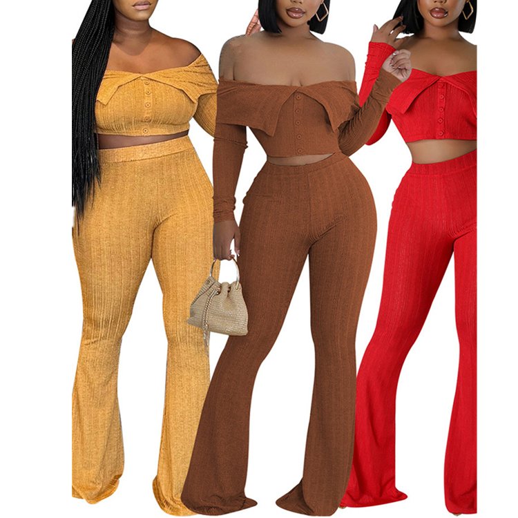 DG092287 Fall 2024 women clothes Off Shoulder Long Sleeve Top Wide Leg Pants women's sets