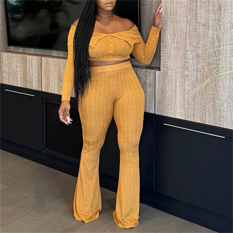 DG092287 Fall 2024 women clothes Off Shoulder Long Sleeve Top Wide Leg Pants women's sets