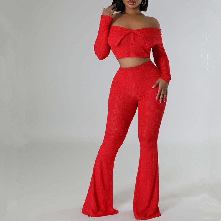 DG092287 Fall 2024 women clothes Off Shoulder Long Sleeve Top Wide Leg Pants women's sets