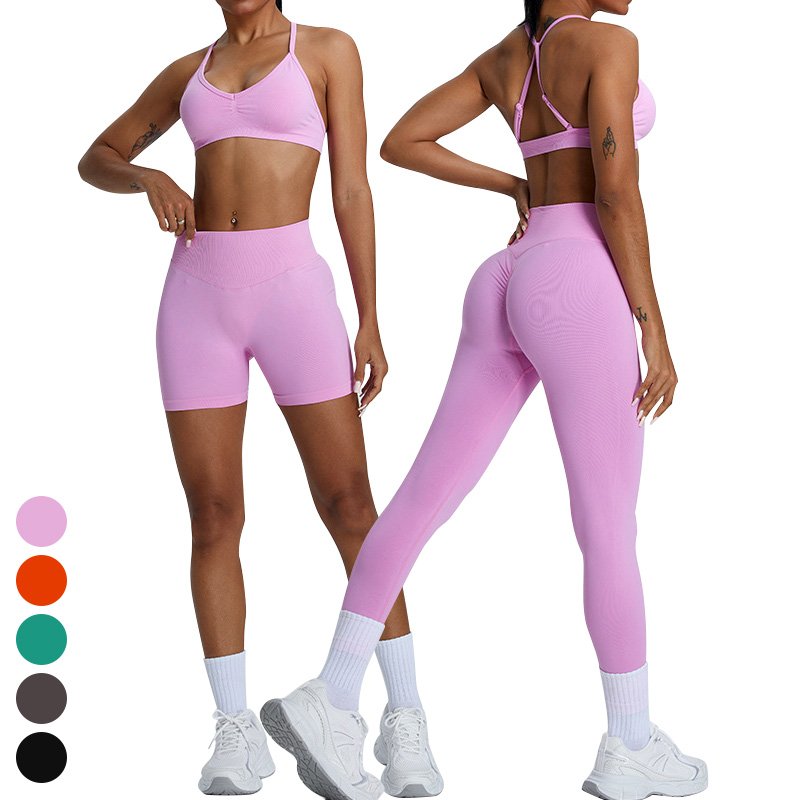 Breathable Quick Dry Womens Sets High Waist Butt Lift Sports Clothing 3 Piece Suit Gym Fitness Sets Seamless Yoga Set For Women