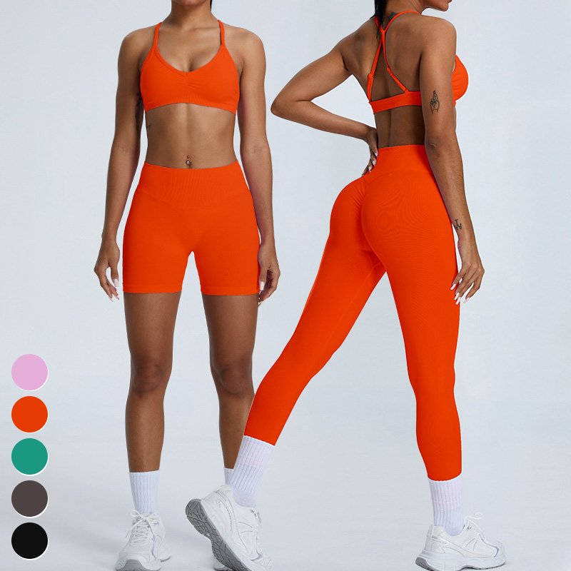 Breathable Quick Dry Womens Sets High Waist Butt Lift Sports Clothing 3 Piece Suit Gym Fitness Sets Seamless Yoga Set For Women