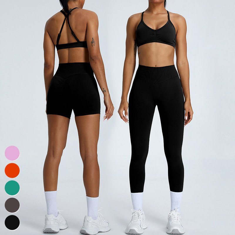 Breathable Quick Dry Womens Sets High Waist Butt Lift Sports Clothing 3 Piece Suit Gym Fitness Sets Seamless Yoga Set For Women