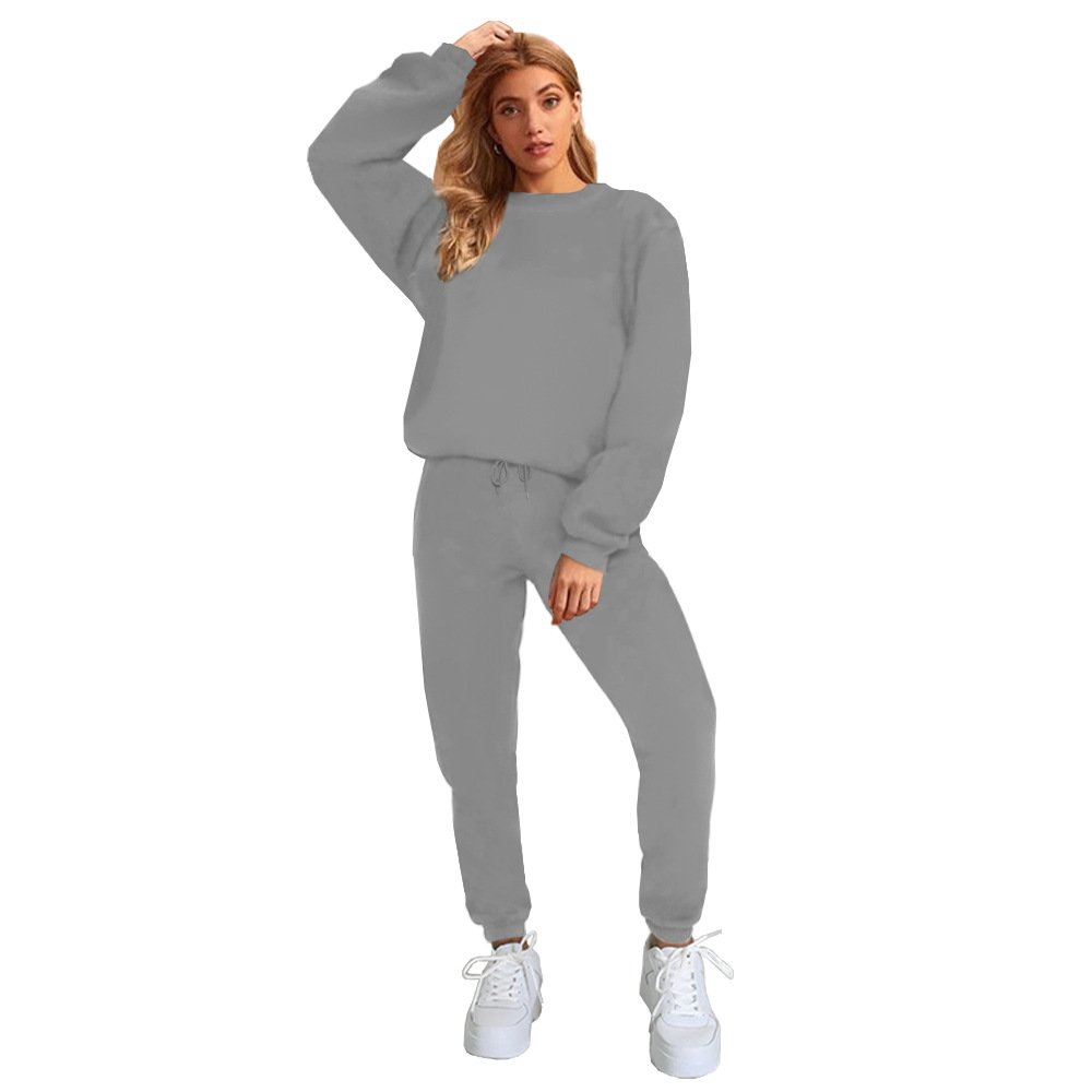 Hot Sell Plus Size Jogger Crewneck Pullover Outfits Custom Embroidery Logo Sexy Tracksuits 2 Piece Sports Leisure Women'S Sets