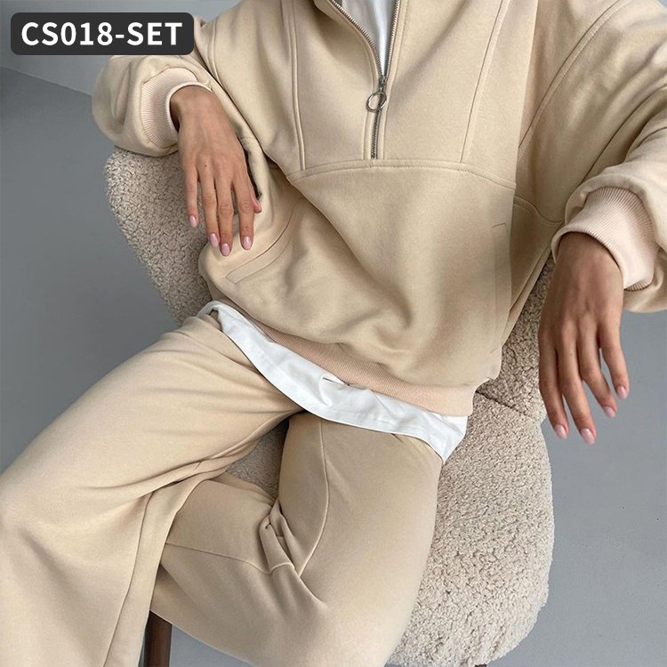 Wholesale Girls Clothing Plus Size Set Sweatshirts Women's Hoodie Set Half Zip Up Hoodies Custom Hoodies Gym Fitness Sets