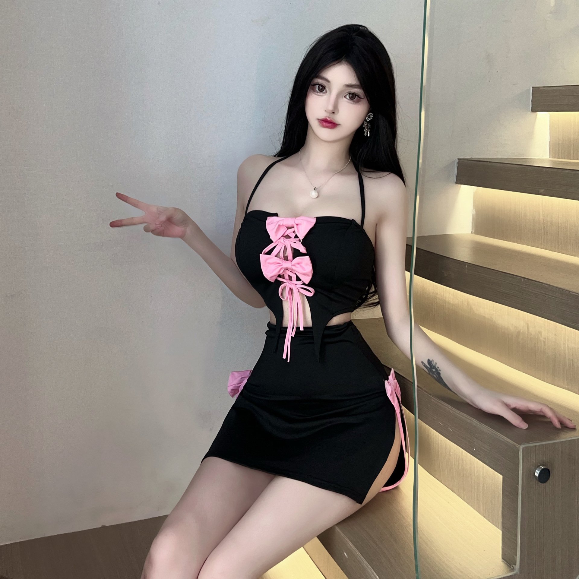 2023 New Arrivals Fashion Short Sleeves O-neck Print Mini Skirt Women s Sets