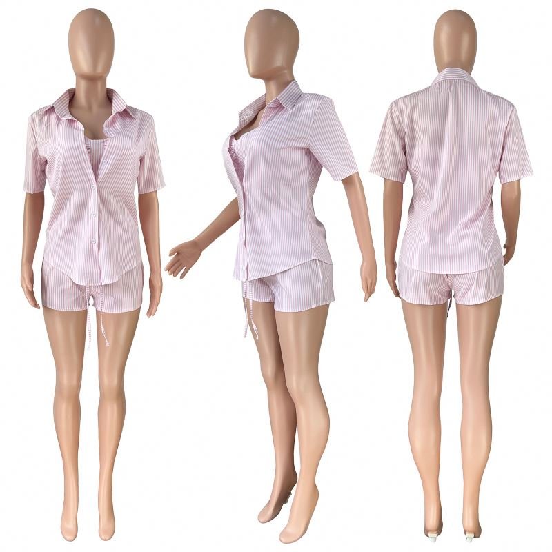 2022 Stripe Fuzzy Soft Robe Top Pants Shorts Lounge Wear Women's Sets Casual 3 Piece Shorts Sets