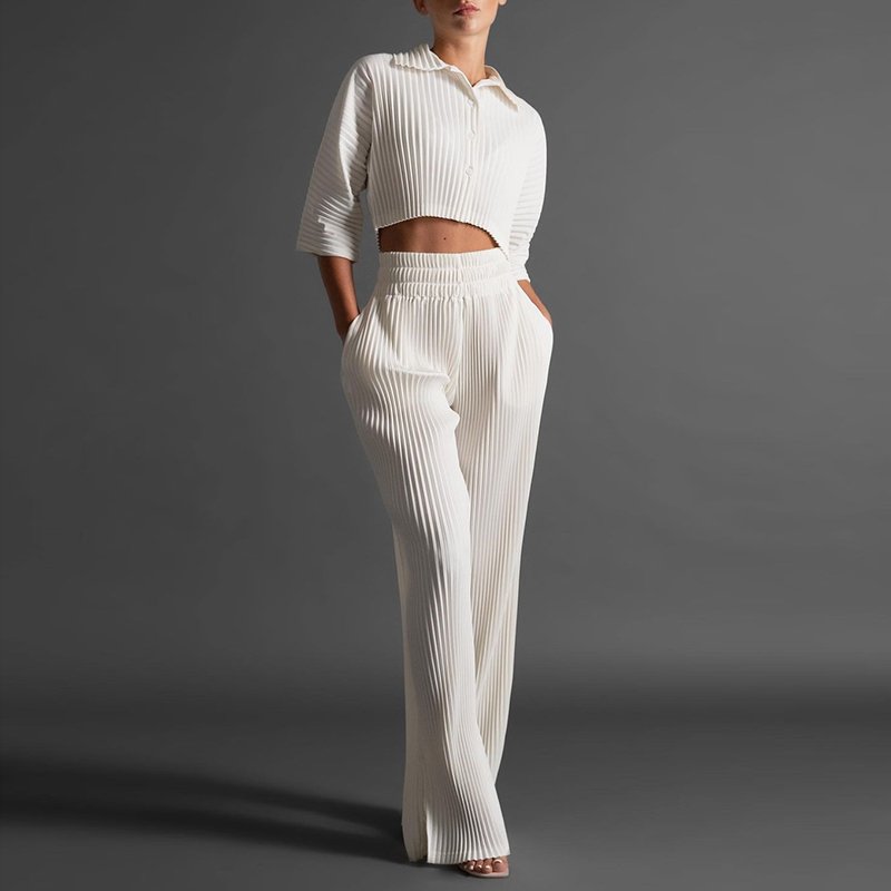 K23S33538 Early Fall Girl Two Pieces Pants Sets Loose Solid 2 Piece Set Women Hollow Out Women's Set