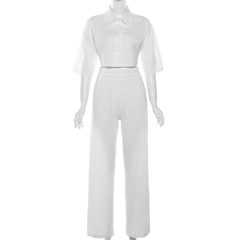 K23S33538 Early Fall Girl Two Pieces Pants Sets Loose Solid 2 Piece Set Women Hollow Out Women's Set