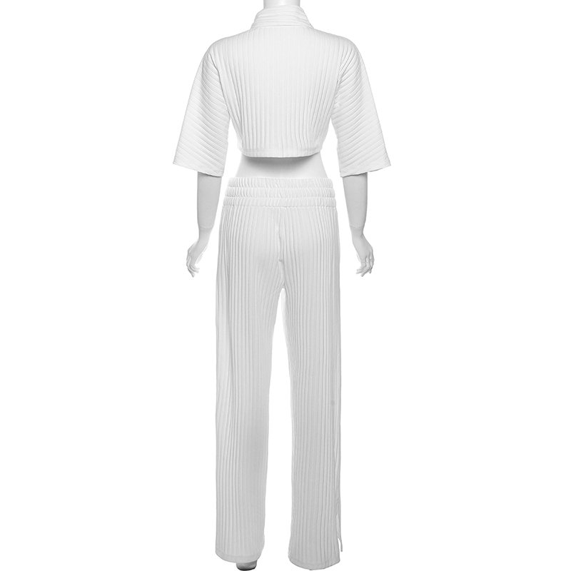 K23S33538 Early Fall Girl Two Pieces Pants Sets Loose Solid 2 Piece Set Women Hollow Out Women's Set
