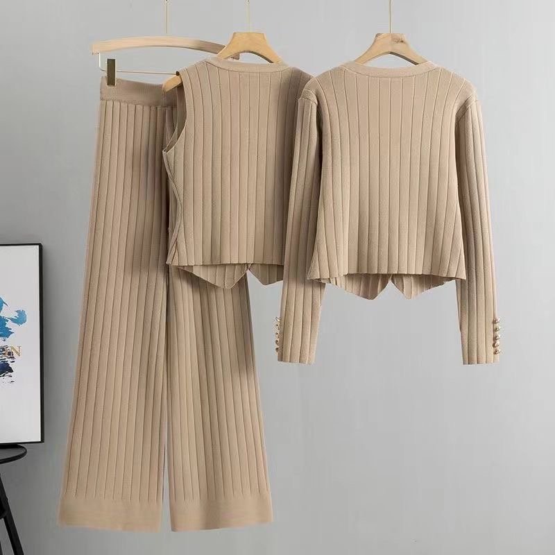 Wholesale 2024 Spring New Single Breasted Cardigan Vest Fashion Casual High Waist Pit Striped Pants Women's Set