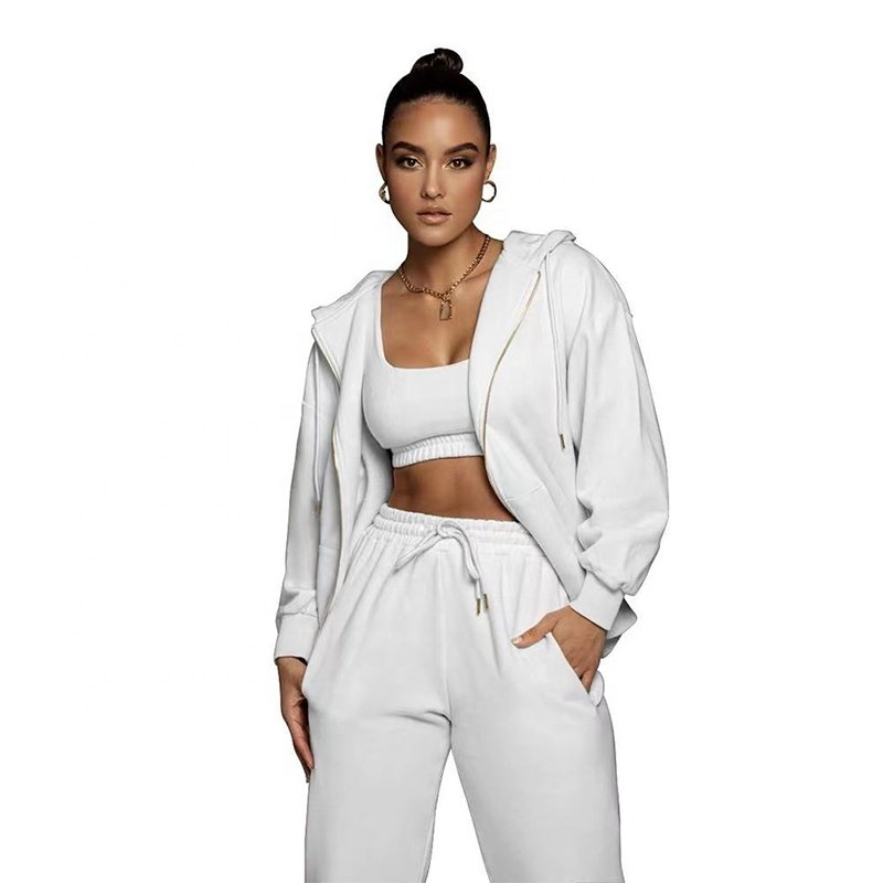 women clothing custom logo french terry bodysuit tracksuits two piece long pant hoodie set outdoorwear 2 piece set for women