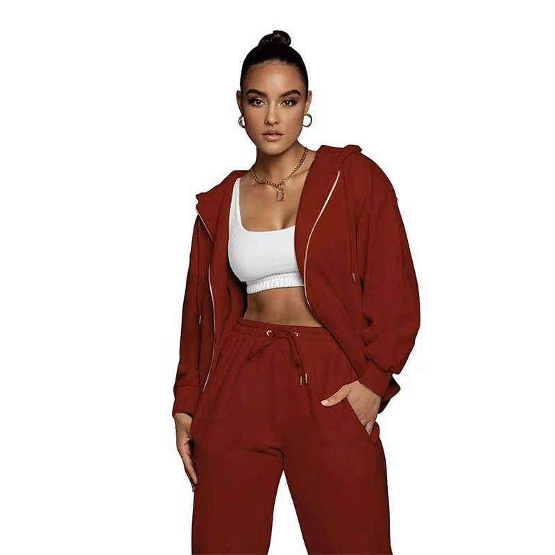 women clothing custom logo french terry bodysuit tracksuits two piece long pant hoodie set outdoorwear 2 piece set for women