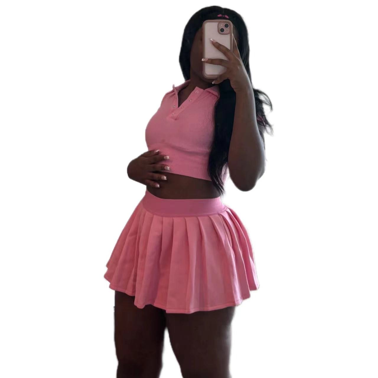 oem cotton spandex jersey polo tshirt and mini skirts 2 two pieces set lounge wear dupe tracksuit set streetwear outfit summer