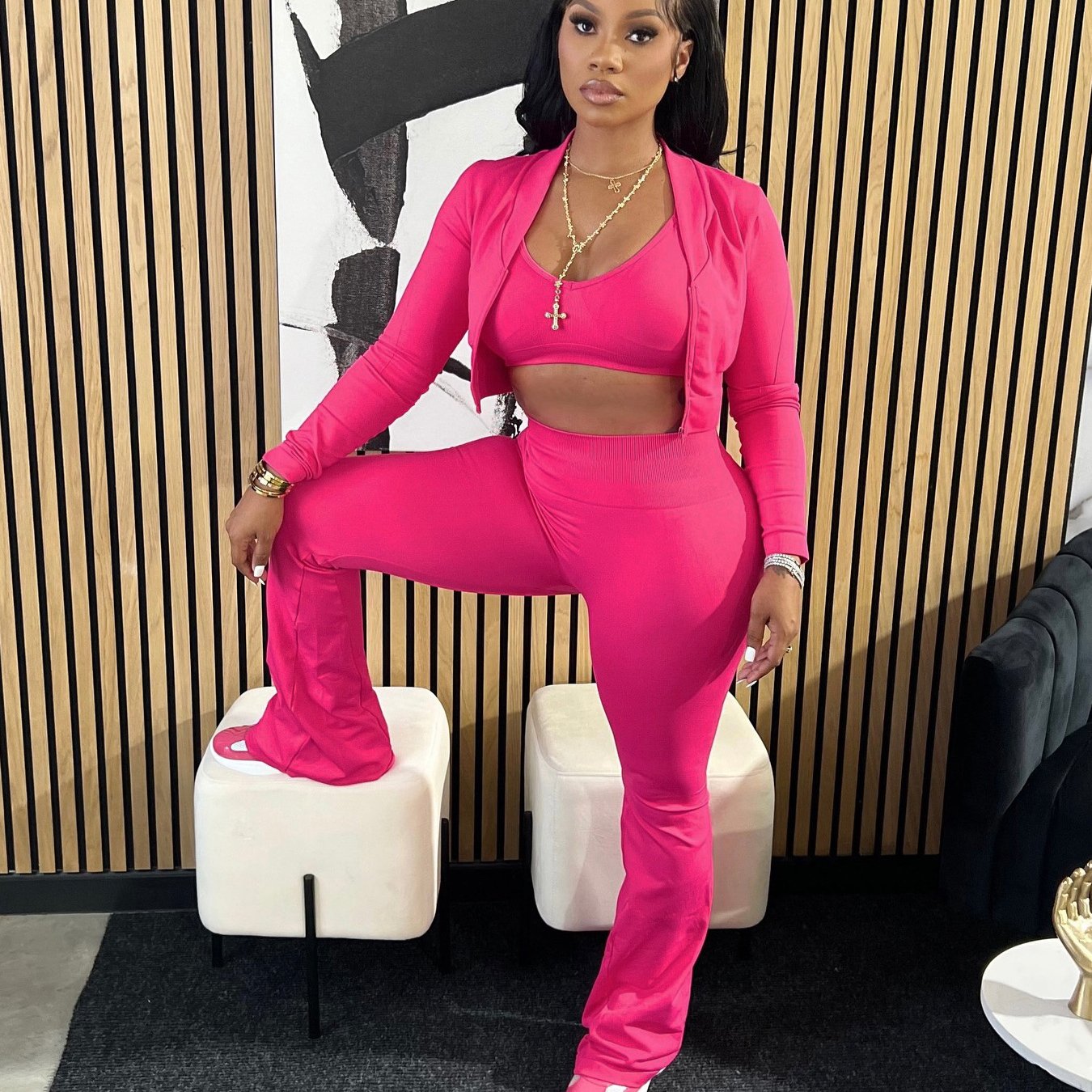 Fashion Leisure Suit Women's Three Piece Set Outfits Zipper Running Long Sleeve Fitness 3 Piece Sets Workout Tracksuit For Women