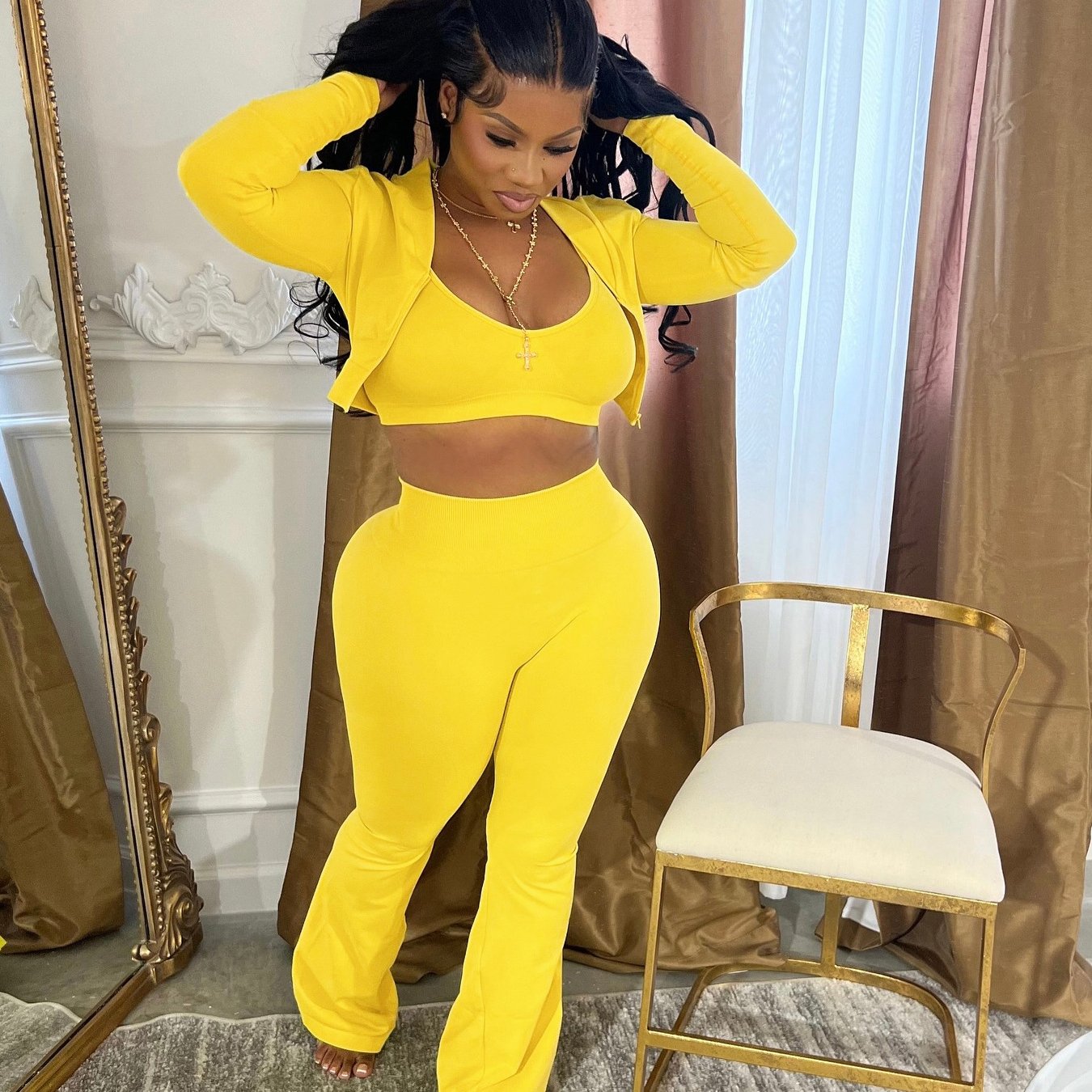 Fashion Leisure Suit Women's Three Piece Set Outfits Zipper Running Long Sleeve Fitness 3 Piece Sets Workout Tracksuit For Women