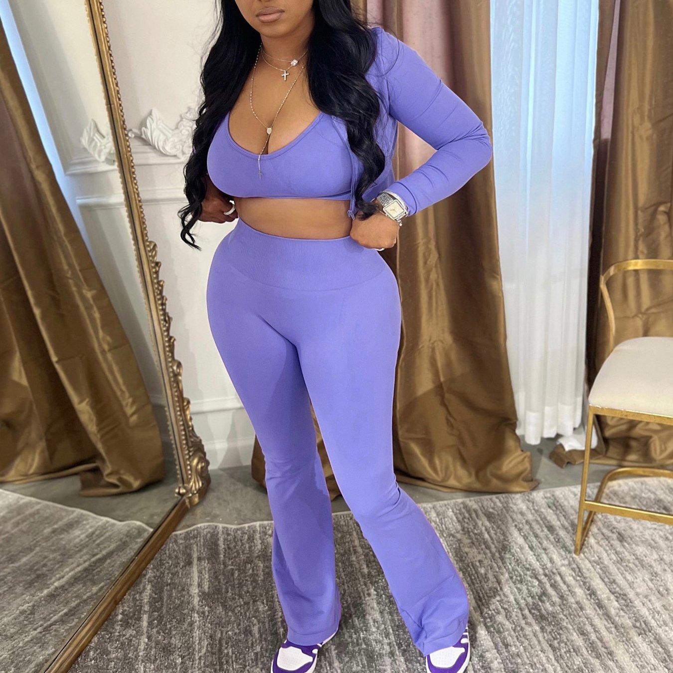 Fashion Leisure Suit Women's Three Piece Set Outfits Zipper Running Long Sleeve Fitness 3 Piece Sets Workout Tracksuit For Women