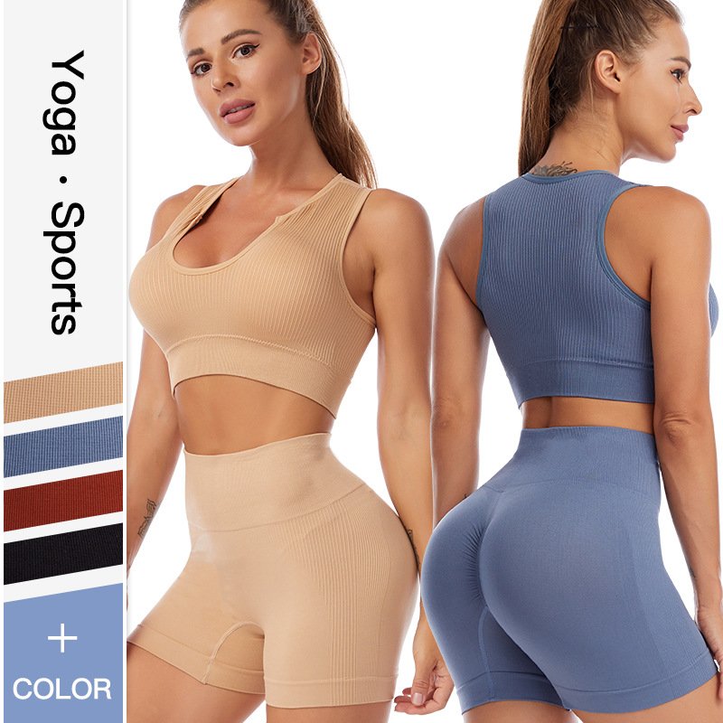 Seamless Women Yoga Set Sport Bras Pants Gym Clothing Short Crop Top High Waist Running Leggings 2 Pieces Set