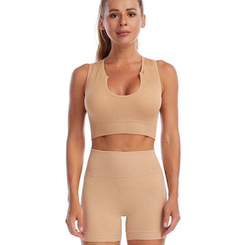 Seamless Women Yoga Set Sport Bras Pants Gym Clothing Short Crop Top High Waist Running Leggings 2 Pieces Set