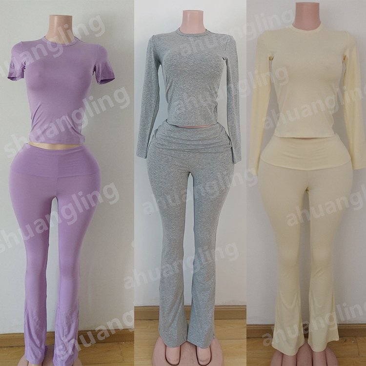 Custom Women Casual Long Sleeve Shirt Foldover Pants Skinny Trousers Soft Leggings Flare Pants For Lounge Wear Women's Sets