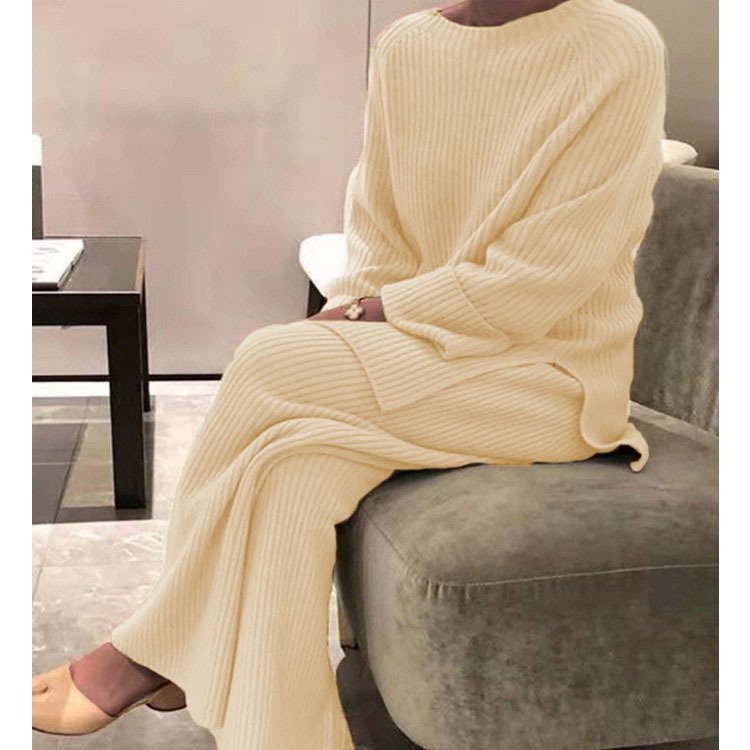 fall Best selling women clothing ladies long sleeve solid color knitted casual two piece women's sets knitted sweater