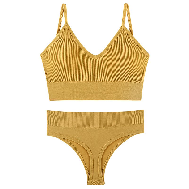 Women's Comfortable Ribbed Push-up Bra Set Quick Dry Seamless Panties Wireless Underwear Women