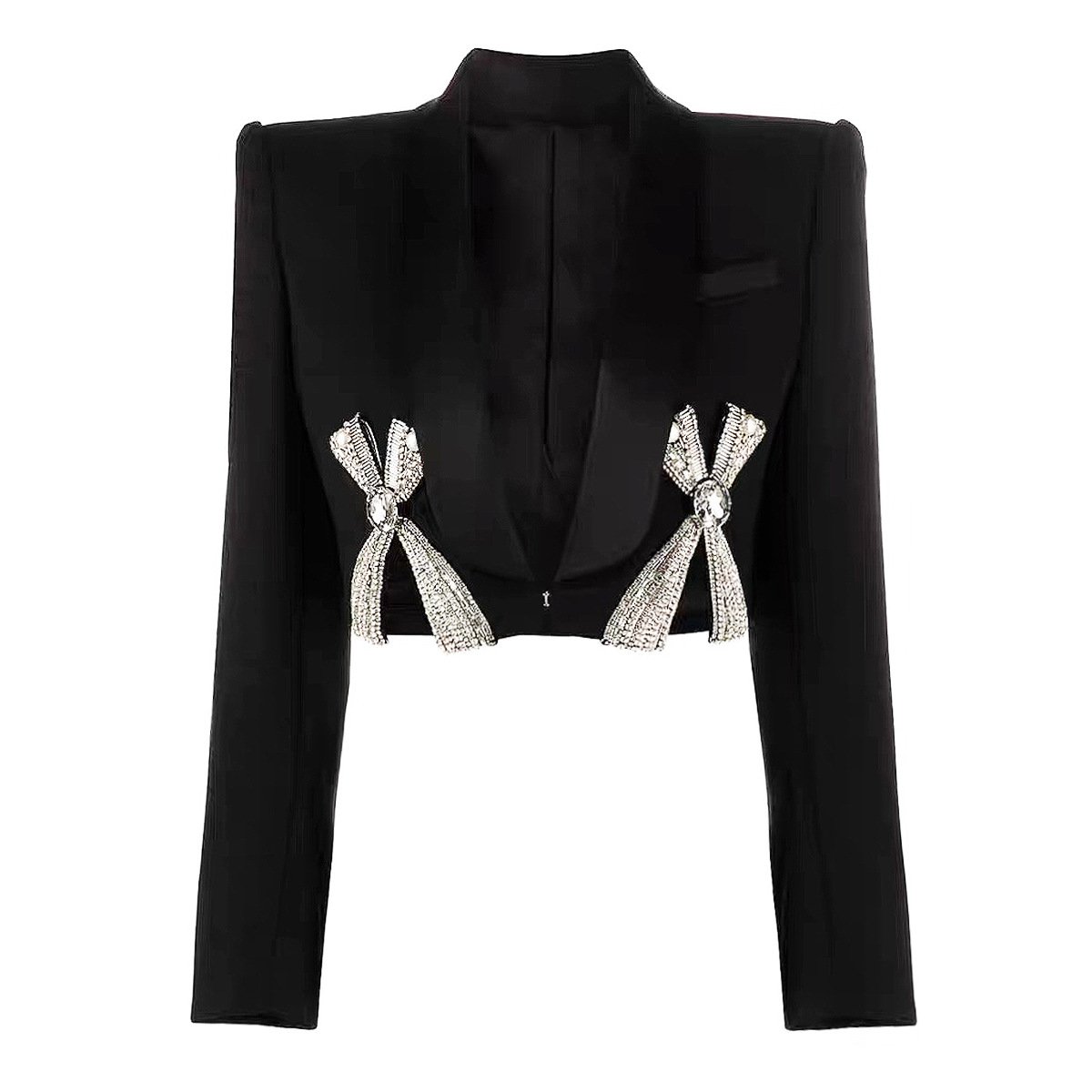 Popular ladies elegant suits with rhinestone bow women's blazer and skirt 2 piece set