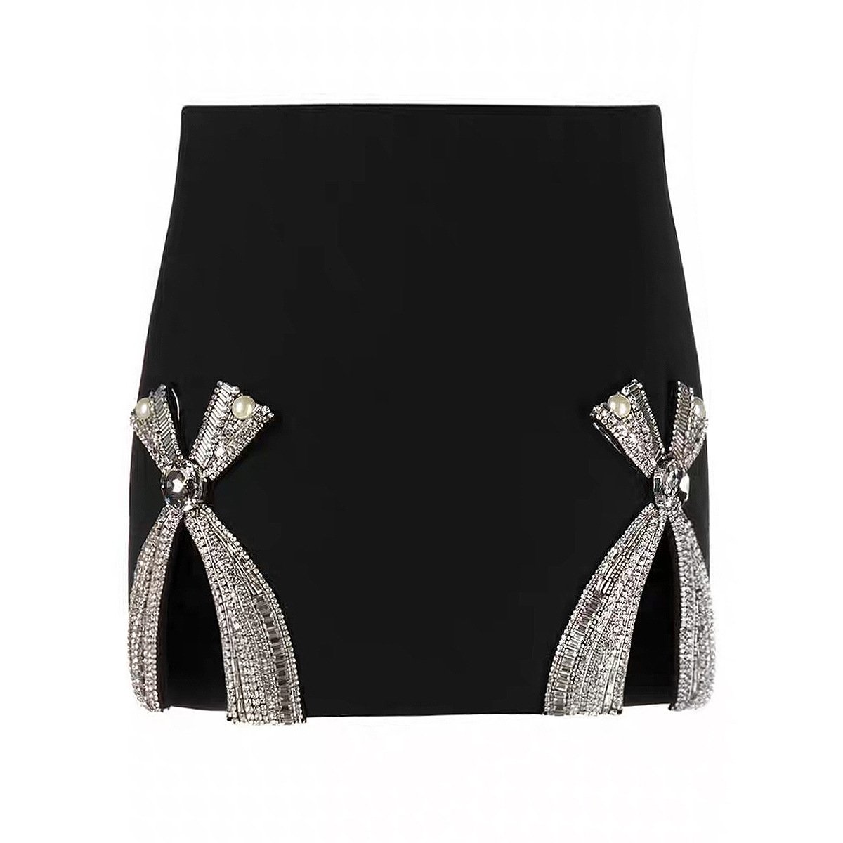Popular ladies elegant suits with rhinestone bow women's blazer and skirt 2 piece set