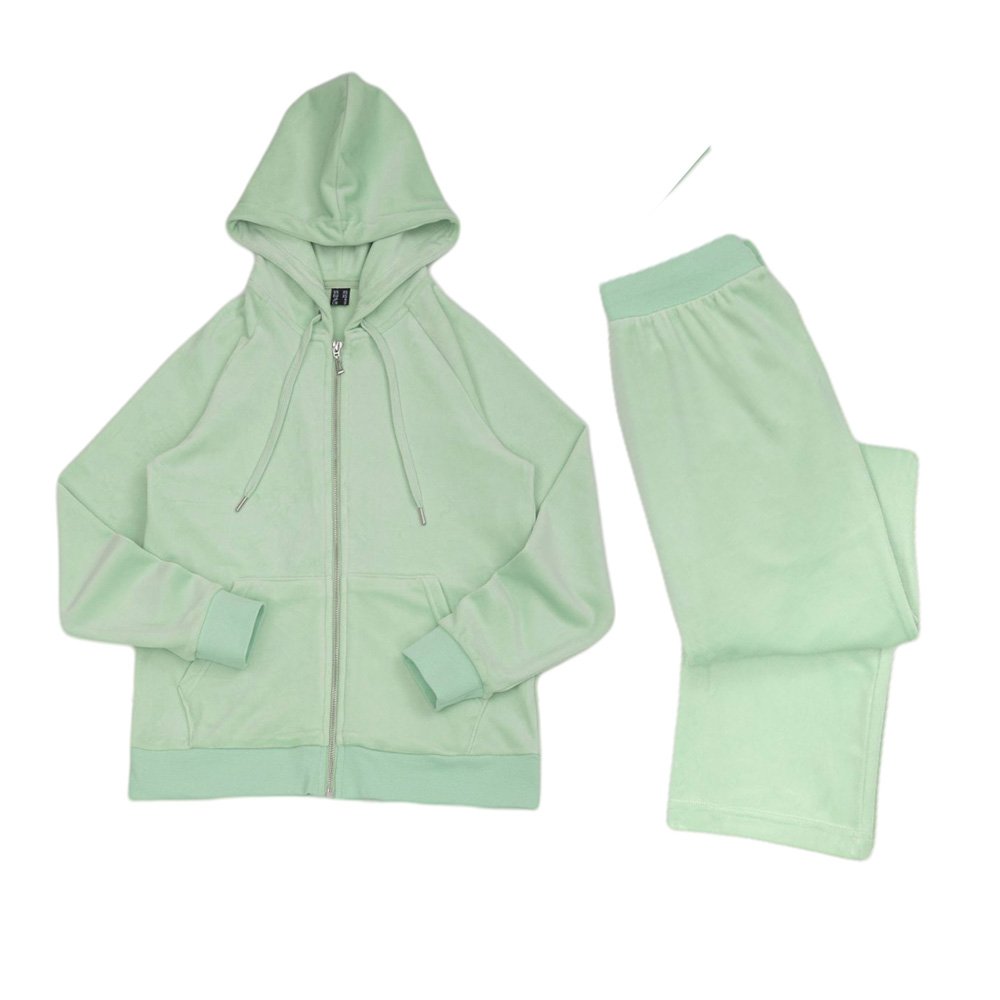 women's sets casual Long Sleeve Hoodie Velvet Casual Pants Velvet Zipper Green Long Sleeve Sweatsuit