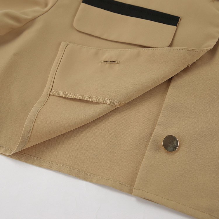 2024 autumn new style lapel khaki British style short long sleeve navel exposed flower bud skirt women set