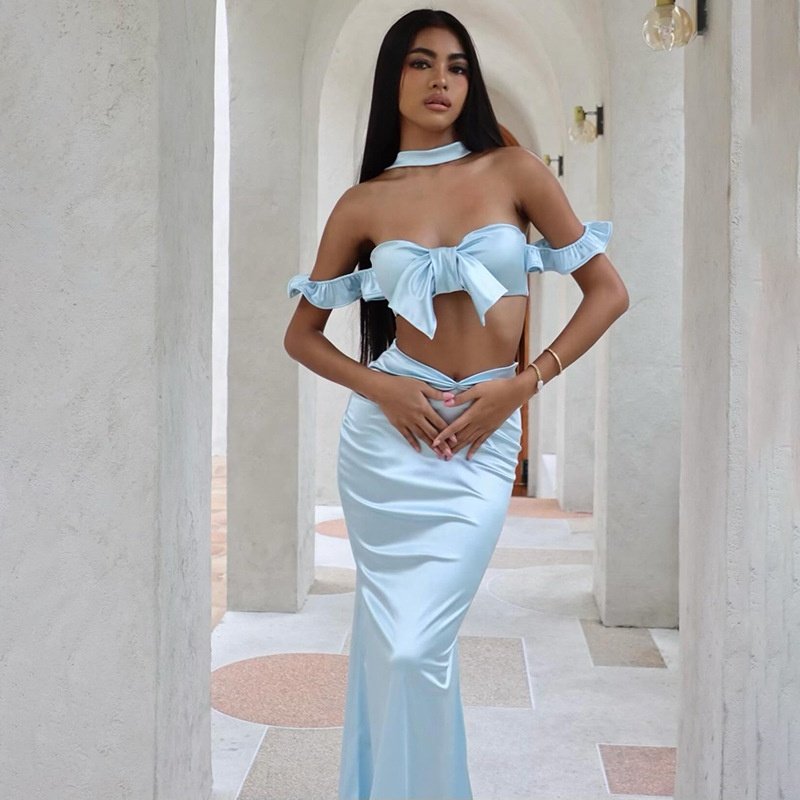 JY summer 2024 new strapless sleeveless crop top and skirt 2 piece set solid bodycon sexy casual women's set