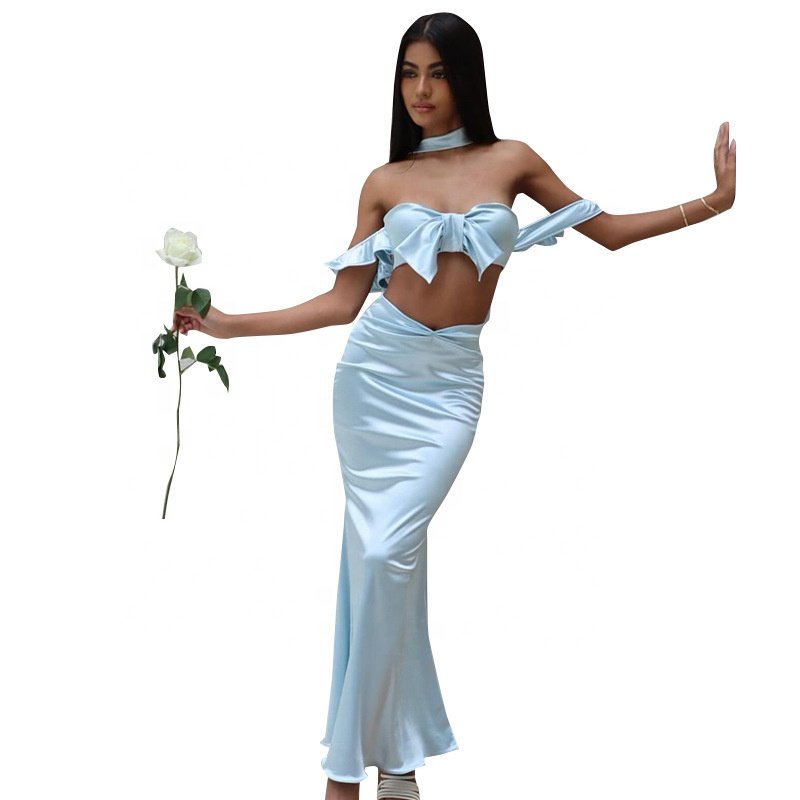 JY summer 2024 new strapless sleeveless crop top and skirt 2 piece set solid bodycon sexy casual women's set